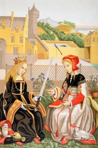 St. Catherine of Alexandria and St. Agnes of Rome, after a work attributed to Marguerite van Eyck, from Les Arts au Moyen Age, published 1873 by French School